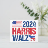 Carte Postale Élection démocrate d'âne de Harris Walz 2024 (Debout devant)