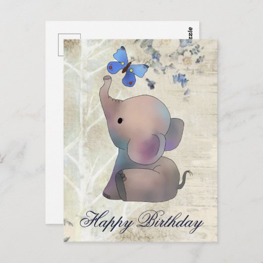 Carte Postale Elefant mit Schmetterling (Devant / Derrière)