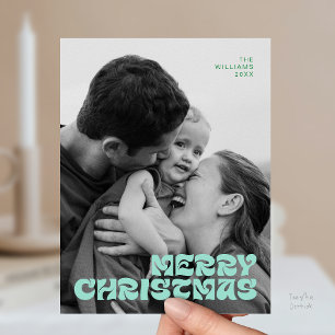 Carte Postale Élégance Chic, Joyeux Noël Photo de Famille Élégan