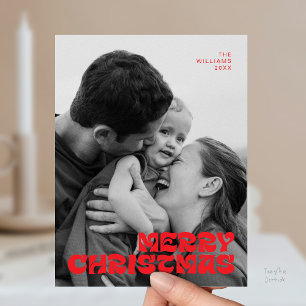 Carte Postale Élégance Chic, Joyeux Noël Photo de Famille Élégan