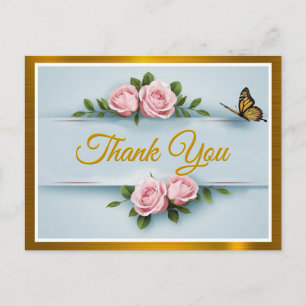 Carte Postale Élégance Classique Roses Pink, papillon Merci