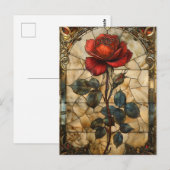 Carte Postale 'Élégance de Crimson' Verre Tiré Rose rouge (Devant / Derrière)