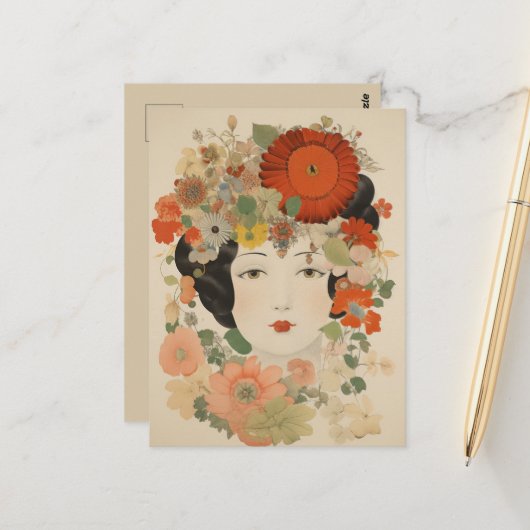 Carte Postale Élégance Florale (Devant/Arrière en situation)