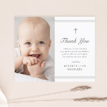 Carte Postale Elégance moderne garçons ou filles Baptême Merci<br><div class="desc">La carte de remerciements de baptême à rayures classiques est une carte postale moderne et propre, avec des rayures gris et une croix avec photo sur le devant. Le dos est une carte postale. Type personnalisable gris vous permet de modifier toutes les informations de la carte à votre goût. Parfait...</div>