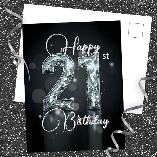 Carte Postale Elégant 21e Anniversaire Pailletant de Diamants En