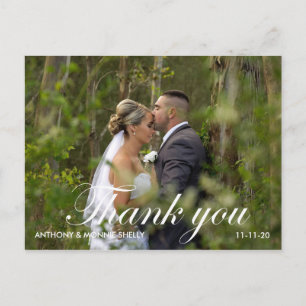 Carte Postale Élégant 2 Mariage Photo Avec Notes Merci Postc