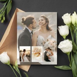 Carte Postale Elegant 4 Photo Collage Mariage Merci