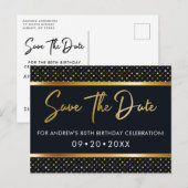 Carte Postale Élégant 80e Anniversaire Or Et Noir Save The Date (Devant / Derrière)