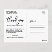 Carte Postale Élégant amour et Merci Script Mariage photo noir (Dos)