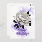 Carte Postale Élégant Anniversaire Blanc Pivoine Éclaboussure Vi (Devant / Derrière)