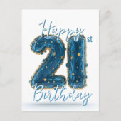 Carte Postale Élégant Anniversaire de 21 ans en Tons de Bijoux B (Devant)