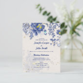Carte Postale Elégant Aquarelle Bleu Floral Mariage (Debout devant)