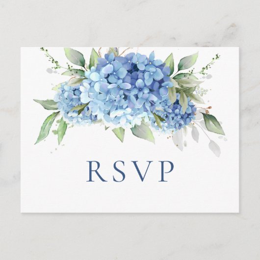 Carte Postale Elégant aquarelle bleu Hydrangea Mariage RSVP (Devant)