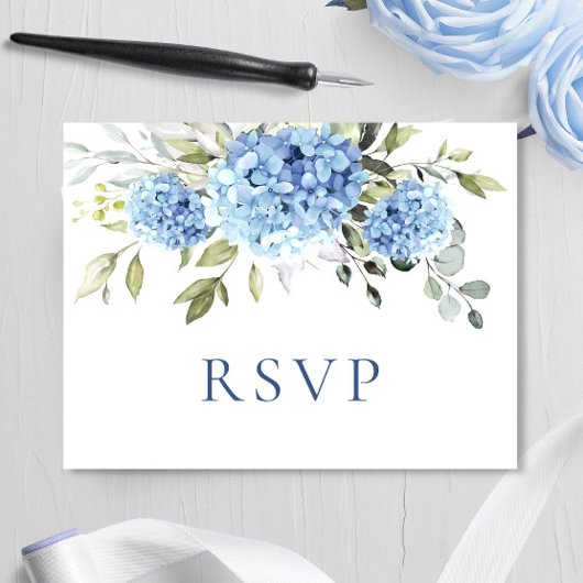 Carte Postale Elégant aquarelle bleu Hydrangea Mariage RSVP