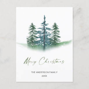 Carte Postale Elégant Aquarelle Pine Arbres Noël Salutation