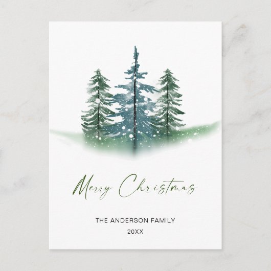 Carte Postale Elégant Aquarelle Pine Arbres Noël Salutation (Devant)
