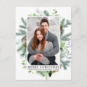 Carte Postale Elégant Aquarelle Pine Frame Couple Noël