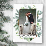 Carte Postale Elégant Aquarelle Pine Frame Mariage Noël<br><div class="desc">Elégant Aquarelle Pine Frame Joyeux Noël Mariage Photo Holiday Green Carte postale</div>