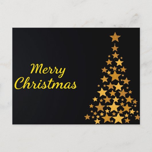 Carte Postale Elégant Arbre d'or Joyeux Noël sur Noir (Devant)