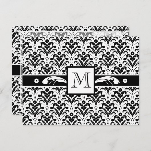 Carte Postale Elégant Art Déco Floral Damask Custom Monogramme (Devant / Derrière)