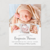 Carte Postale Elegant Baby Custom 4 Photo Faire-part de naissanc (Devant)