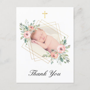 Carte Postale Élégant Baptême Merci floral