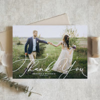 Elegant Beatrice Script Photo Mariage Merci