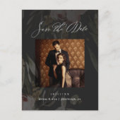 Carte Postale Elégant Black Floral photo mariage Enregistrer la (Devant)