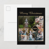 Carte Postale Elégant Black & Gold 7 Photo Collage Noël (Devant / Derrière)