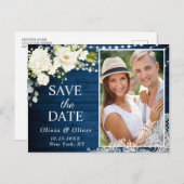 Carte Postale Elégant blanc Roses photo Mariage Enregistrer la d (Devant / Derrière)