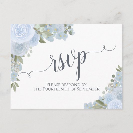 Carte Postale Elégant bleu azur aquarelle mariage floral RSVP (Devant)