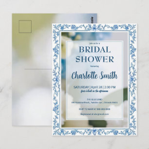 Carte Postale Élégant bleu Fleur chinoiserie douche de mariage