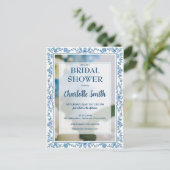 Carte Postale Elégant bleu Fleur chinoiserie douche de mariage (Debout devant)