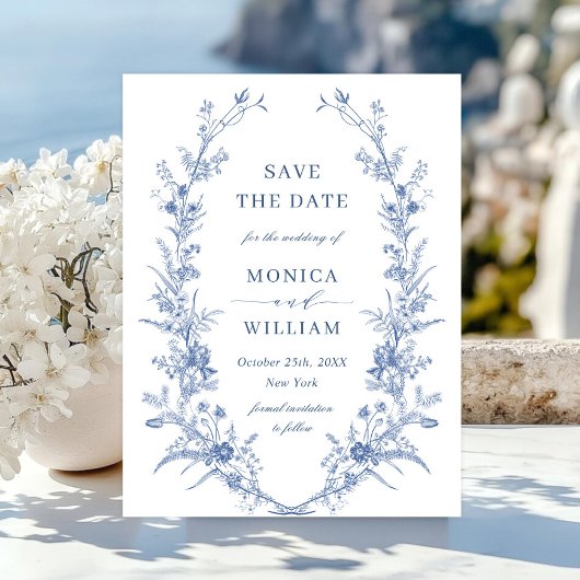 Carte Postale Elégant Bleu Jardin Français Mariage Enregistrer l