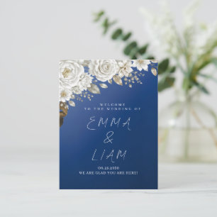 Carte Postale Élégant Bleu Nuit Or Blanc Rose Mariage Bienvenue