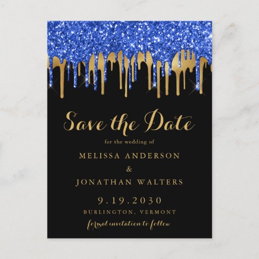 Carte Postale Élégant Bleu Parties scintillant Gold Drives Enreg (Devant)