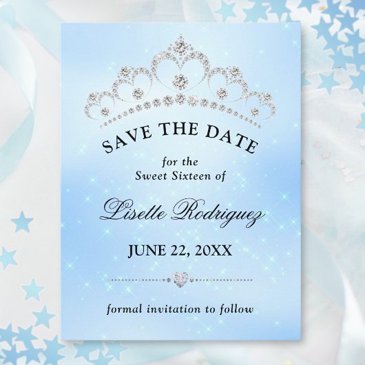 Carte Postale Élégant Bleu Sweet Sixteen Save The Date