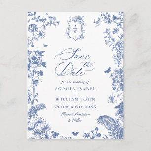 Carte Postale Elégant Bleu Toile Française Mariage Enregistrer l