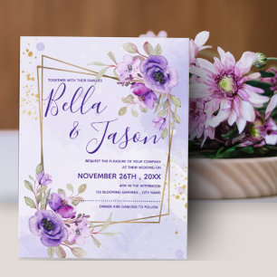 Carte Postale Elégant bleu violet Aquarelle Mariage floral