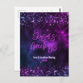 Carte Postale Elégant bleu violet marbre art Noël Nouvel An (Devant / Derrière)