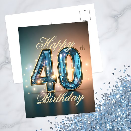 Carte Postale Elégant Blue Gemstone Fête du 40e anniversaire