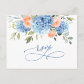 Carte Postale Elégant Blue Hydrangea Blush Roses mariage RSVP (Devant)
