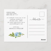 Carte Postale Elégant Blue Hydrangea Mariage Enregistrer La Date (Dos)