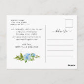 Carte Postale Elégant Blue Hydrangea Mariage Enregistrer La Date (Dos)