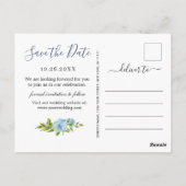 Carte Postale Elégant Blue Hydrangea Mariage Enregistrer La Date (Dos)