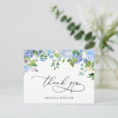Carte Postale Elégant Blue Hydrangea Merci Mariage verdoyant (Debout devant)