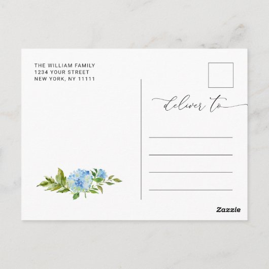 Carte Postale Elégant Blue Hydrangea Wedding Enregistrer la date (Dos)