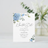 Carte Postale Elégant Blue Hydrangea Wedding Enregistrer la date (Debout devant)