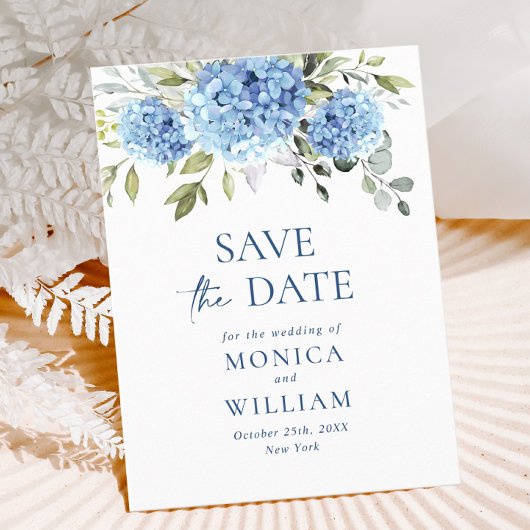 Carte Postale Elégant Blue Hydrangea Wedding Enregistrer la date