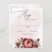 Carte Postale Elégant Boho Bourgogne Blush Floral RSVP (Devant / Derrière)